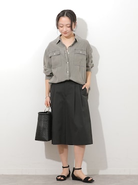 「JOURNAL STANDARD relume（ジャーナルスタンダード　レリューム）のコットンナイロンタックワイドハーフパンツ（その他パンツ、ブラック系）」を使った、RINさん（レディース・157cm）の春コーディネート