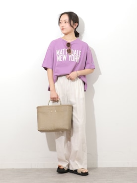 「Champion（チャンピオン）の別注【Champion/チャンピオン】26/s Jersey Tee：Tシャツ（Tシャツ/カットソー、パープル系）」を使った、RINさん（レディース・157cm）の夏コーディネート