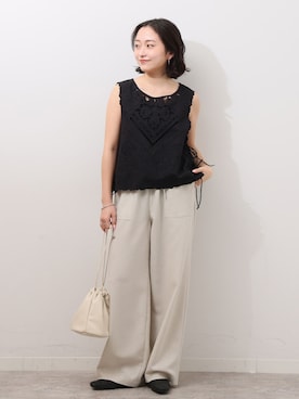「JOURNAL STANDARD relume（ジャーナルスタンダード　レリューム）の《追加》サテンベイカーパンツ（その他パンツ、ベージュ系）」を使った、RINさん（レディース・157cm）の冬コーディネート