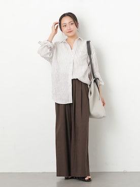 「JOURNAL STANDARD relume（ジャーナルスタンダード　レリューム）の《追加 / 新色》リネンコットンワイドギャザーパンツ（その他パンツ、ブラウン系）」を使った、RINさん（レディース・157cm）の春コーディネート