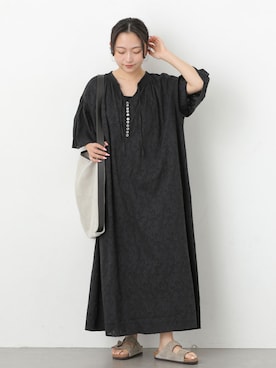 「JOURNAL STANDARD relume（ジャーナルスタンダード　レリューム）のコットンジャガードワンピース（ワンピース、ブラック系）」を使った、RINさん（レディース・157cm）の春コーディネート