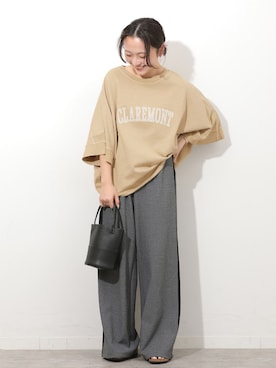 「JOURNAL STANDARD relume（ジャーナルスタンダード　レリューム）のドルマンカレッジロゴプルオーバー（スウェット、ベージュ系）」を使った、RINさん（レディース・157cm）の春コーディネート