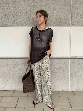 「JOURNAL STANDARD relume（ジャーナルスタンダード　レリューム）のミニレオパードプリントパンツ（その他パンツ、ベージュ系）」を使った、RINさん（レディース・157cm）の夏コーディネート