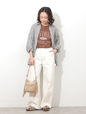 「JOURNAL STANDARD relume（ジャーナルスタンダード　レリューム）のルーズストレートペインターデニム（デニムパンツ、ホワイト系）」を使った、RINさん（レディース・157cm）の春コーディネート