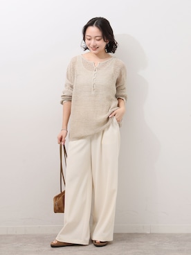 「JOURNAL STANDARD relume（ジャーナルスタンダード　レリューム）のUVカット / 防シワ / 吸水速乾 ウォッシャブルヘビーツイルイージーワイド（その他パンツ、ホワイト系）」を使った、RINさん（レディース・157cm）の春コーディネート