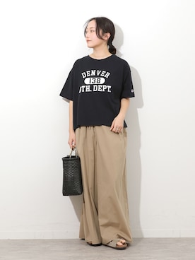 「JOURNAL STANDARD relume（ジャーナルスタンダード　レリューム）の《追加》【MULTI FUNC+】UVカット / 撥水 / ギャザーワイドパンツ（その他パンツ、ベージュ系）」を使った、RINさん（レディース・157cm）の春コーディネート
