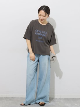 「JOURNAL STANDARD relume（ジャーナルスタンダード　レリューム）のストリングワイドデニム（デニムパンツ、ブルー系）」を使った、RINさん（レディース・157cm）の夏コーディネート