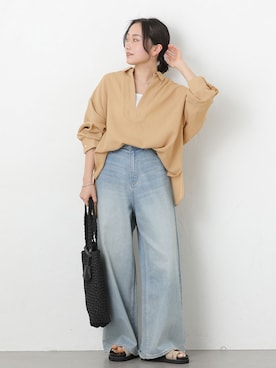 「JOURNAL STANDARD relume（ジャーナルスタンダード　レリューム）の《一部WEB限定追加》バギーDENIM（デニムパンツ、ブルー系）」を使った、RINさん（レディース・157cm）の春コーディネート