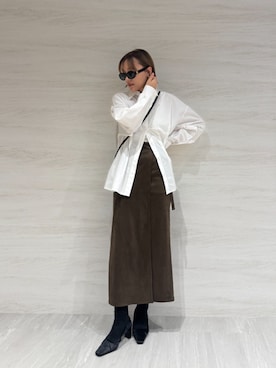 「AJUGA.（アジュガ）のアイテム」を使った、AJUGA.スタッフさん（レディース・161cm）の冬コーディネート