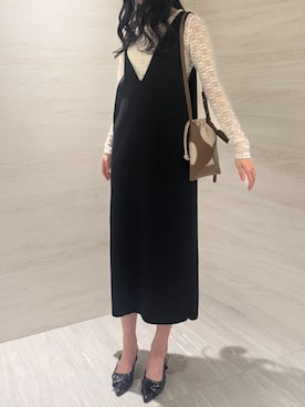 「AJUGA.（アジュガ）のストレッチシアーレース長袖トップス（Tシャツ/カットソー、ホワイト系）」を使った、AJUGA.スタッフさん（レディース・168cm）の春コーディネート