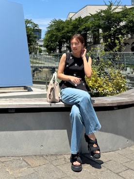 「AJUGA.（アジュガ）のアイテム」を使った、AJUGA.スタッフさん（レディース・161cm）の夏コーディネート