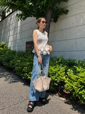 「AJUGA.（アジュガ）のアイテム」を使った、AJUGA.スタッフさん（レディース・161cm）の夏コーディネート