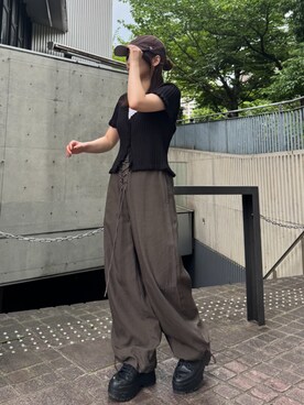 「AJUGA.（アジュガ）のアイテム」を使った、AJUGA.スタッフさん（レディース・152cm）の夏コーディネート