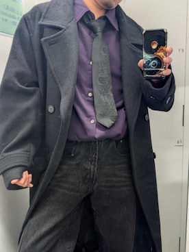 「アイテム（チェスターコート）」を使った、虎熊さん（メンズ・174cm）の冬コーディネート