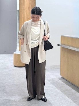 「LEPSIM（レプシィム）のマルチメリットワイドパンツ　630143（その他パンツ、ブラウン系）」を使った、muuu805 さん（レディース・159cm）の春コーディネート
