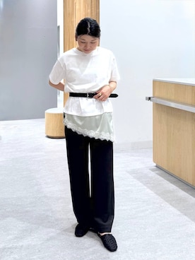 「LEPSIM（レプシィム）のスクエアバックルベルト　636645（ベルト、ブラック系）」を使った、muuu805 さん（レディース・159cm）の春コーディネート