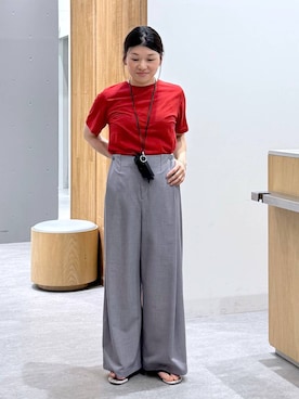 「LEPSIM（レプシィム）のシアーメランジT　497226（Tシャツ/カットソー、レッド系）」を使った、muuu805 さん（レディース・159cm）の春コーディネート