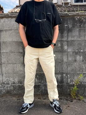 「FOREMOST GARMENTSのアイテム（Tシャツ/カットソー、ブラック系）」を使った、odd10976さん（メンズ・186cm）の夏コーディネート
