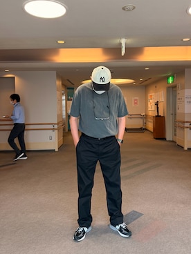 「AMERICAN NEEDLE（アメリカンニードル）のCAP/AMERICAN NEEDLE(アメリカンニードル)BALLPARK - NEW YORK BLACK YANKEESニューヨークブラックヤンキースNYロゴ刺繍クラシックデザインベースボールキャップ（キャップ、ホワイト系）」を使った、odd10976さん（メンズ・186cm）の夏コーディネート