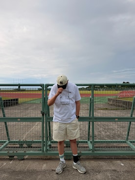 「AMERICAN NEEDLE（アメリカンニードル）のCAP/AMERICAN NEEDLE(アメリカンニードル)BALLPARK - NEW YORK BLACK YANKEESニューヨークブラックヤンキースNYロゴ刺繍クラシックデザインベースボールキャップ（キャップ、ホワイト系）」を使った、odd10976さん（メンズ・186cm）の夏コーディネート