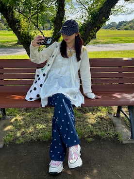 「mystic（ミスティック）のフラワーレースキャップ（キャップ、ブラック系）」を使った、bibi★さん（レディース・153cm）の春コーディネート