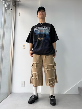 「DANKE SCHON（ダンケシェーン）のDankeSchon/ダンケシェーン/CHEMICAL S/S Tee CICADA（Tシャツ/カットソー、ブラック系）」を使った、itto0219さん（メンズ・174cm）の春コーディネート