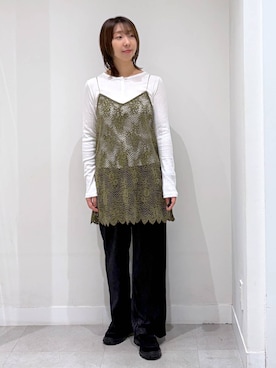 「GLOBAL WORK（グローバルワーク）のサラサラヘンリーネック長袖プルオーバー/1017895（Tシャツ/カットソー、ホワイト系）」を使った、きゃなさん（レディース・160cm）の秋コーディネート