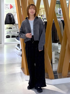 「GLOBAL WORK（グローバルワーク）のサラサラヘンリーネック長袖プルオーバー/1017895（Tシャツ/カットソー、ブルー系）」を使った、きゃなさん（レディース・160cm）の秋コーディネート