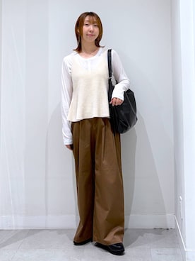 「GLOBAL WORK（グローバルワーク）のサラサラヘンリーネック長袖プルオーバー/1017895（Tシャツ/カットソー、ホワイト系）」を使った、きゃなさん（レディース・160cm）の夏コーディネート