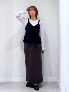 「GLOBAL WORK（グローバルワーク）のサラサラヘンリーネック長袖プルオーバー/1017895（Tシャツ/カットソー、グレー系）」を使った、きゃなさん（レディース・160cm）の夏コーディネート