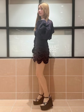 「ESPERANZA（エスペランサ）の◆ビジュースタッズウェッジサンダル（サンダル、ブラック系）」を使った、そるちゃさん（レディース・153cm）の春コーディネート