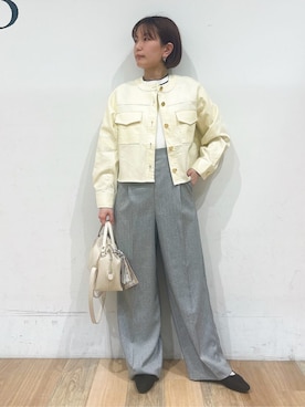 「アイテム（デニムジャケット、ホワイト系）」を使った、山さんさん（レディース・154cm）の春コーディネート