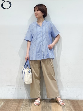 「Lee（リー）のアイテム（トートバッグ）」を使った、山さんさん（レディース・154cm）の夏コーディネート
