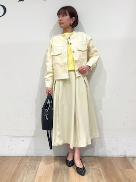 「アイテム（デニムジャケット、ホワイト系）」を使った、山さんさん（レディース・154cm）の春コーディネート