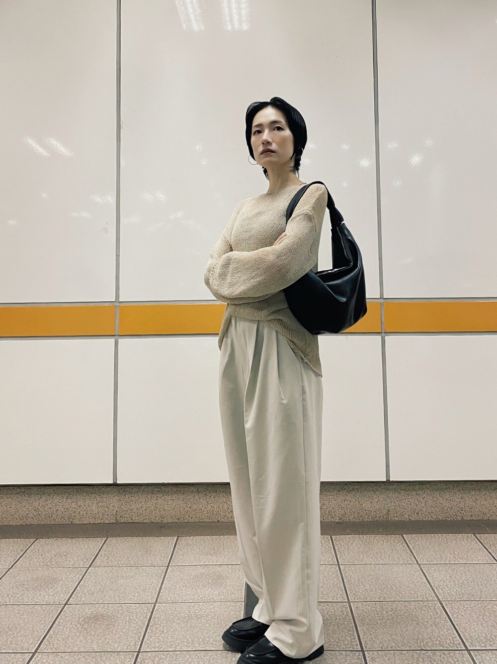 「スタミキ」｜「STYLEMIXERの2WAYストリングカップ付きキャミソール（キャミソール、ベージュ系）」を使った、さいさん（レディース・158cm）の秋コーディネートの1枚目の写真