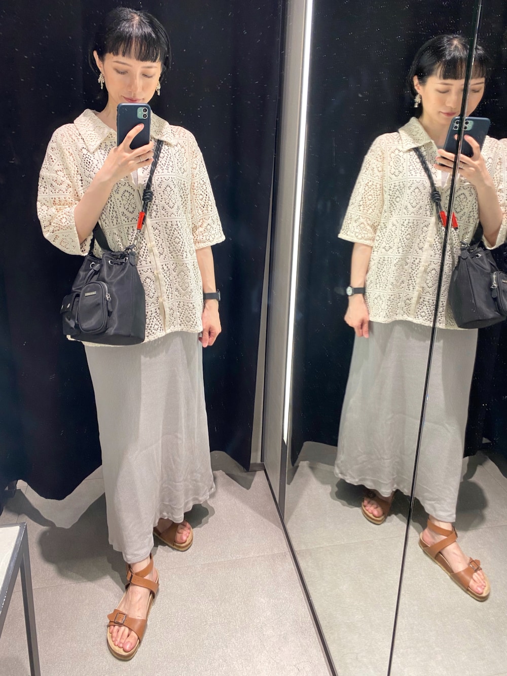 「BIRKENSTOCKのアイテム（サンダル、ブラウン系）」を使った、さいさん（レディース・158cm）の夏コーディネートの1枚目の写真