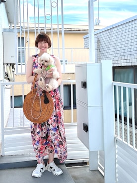 「アイテム（ワンピース/ドレス、オレンジ系）」を使った、chaco♪さん（レディース・157cm）の夏コーディネート