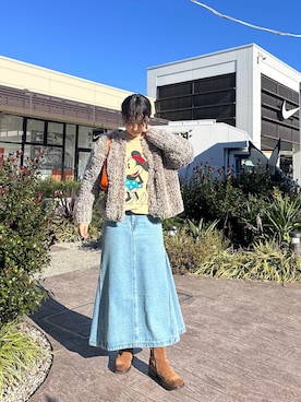 「アイテム（ノーカラージャケット）」を使った、maccoさん（レディース・162cm）の冬コーディネート