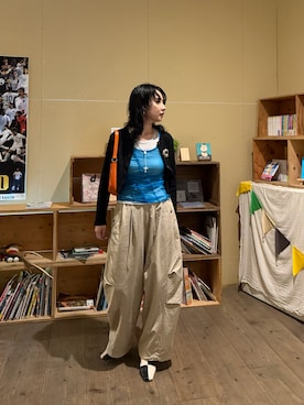 「MAISON SPECIAL（メゾンスペシャル）のSheer Drape layered Tank Top/シアードレープレイヤータンク【MAISON SPECIAL/メゾンスペシャル】（タンクトップ、ブルー系）」を使った、maccoさん（レディース・162cm）の秋コーディネート