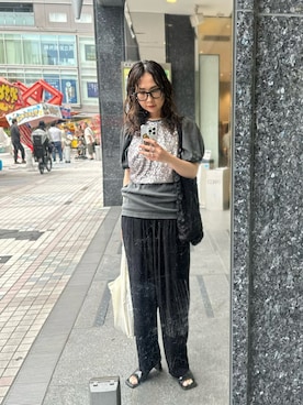 「スクエアトゥ」｜「アイテム（スラックス）」を使った、maccoさん（レディース・162cm）の夏コーディネート