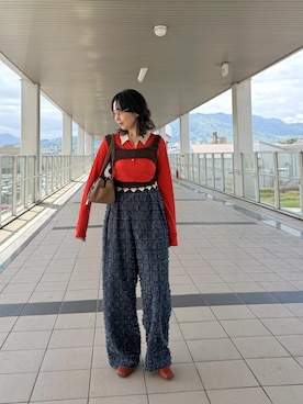 「URBAN RESEARCH（アーバンリサーチ）のウールジャージーポロ衿トップス（ニット/セーター、レッド系）」を使った、maccoさん（レディース・162cm）の春コーディネート