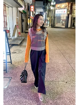 「巾着バッグ」｜「アイテム（その他トップス）」を使った、maccoさん（レディース・162cm）の春コーディネート