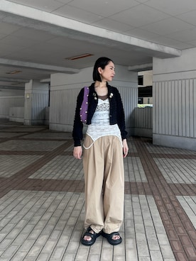 「wee9s（ウィークス）の（ぜひセットで着て欲しい）non non iron short shirt / アイロン不要なクロップドシャツ（シャツ/ブラウス）」を使った、maccoさん（レディース・162cm）の夏コーディネート