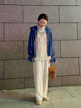「ビーズバッグ」｜「アイテム（パンプス）」を使った、maccoさん（レディース・162cm）の春コーディネート
