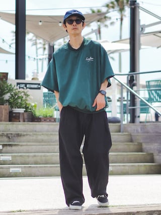 「Leyline（レイライン）の【Leyline】Cross V-neck tee / スウェードタッチ Vネック リブTシャツ（Tシャツ/カットソー）」を使った、yuumaさん（メンズ・173cm）の春コーディネート