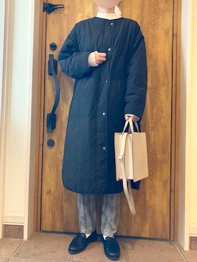 「LOWRYS FARM（ローリーズファーム）のアイテム（ノーカラーコート）」を使った、kamaboco☺︎さん（レディース・158cm）の冬コーディネート