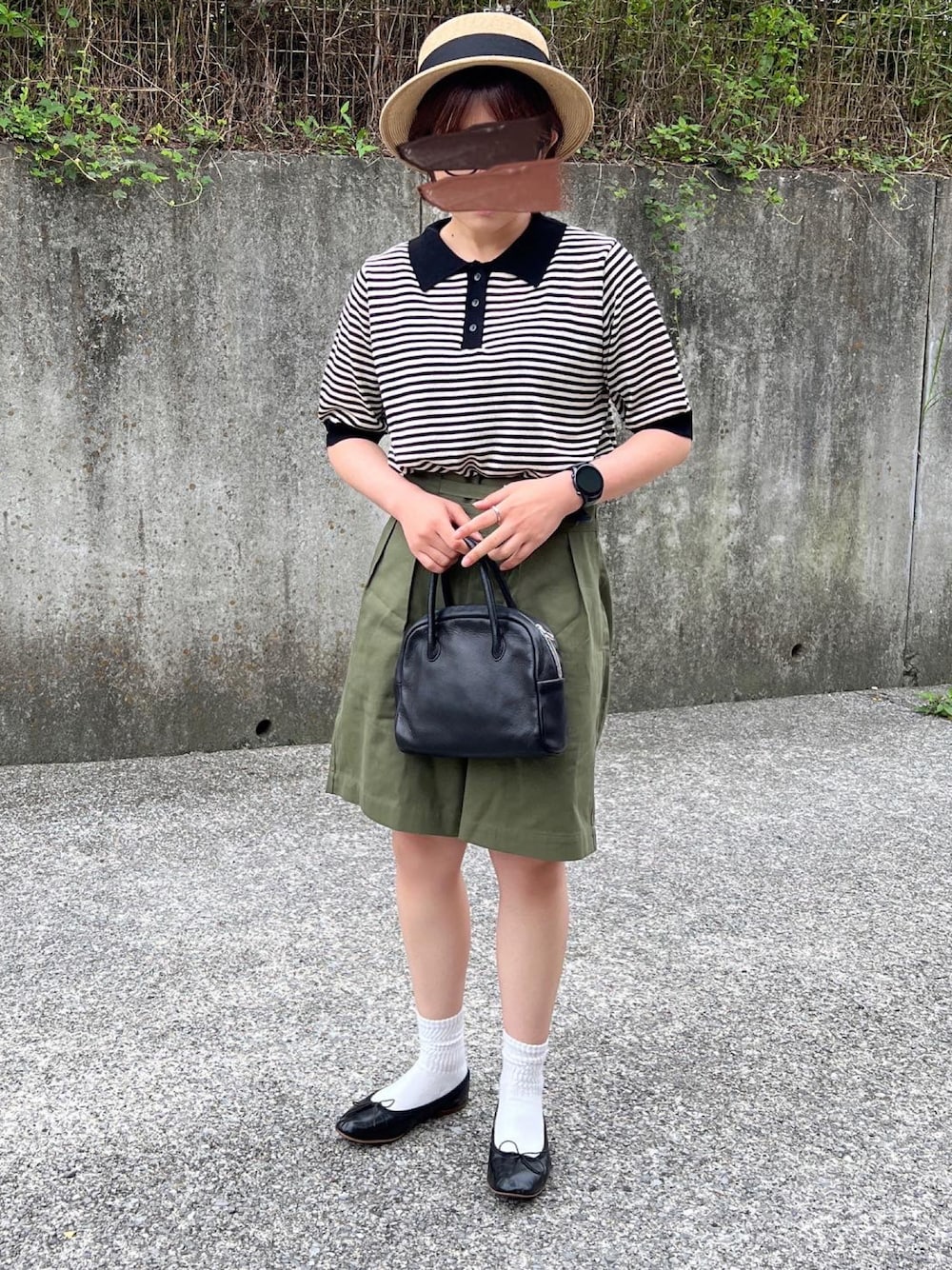 「低身長コーデ、休日スタイル、オトナ女子、低身長、グルカショーツ、ショートパンツ、ハーフパンツ、バレエシューズ、カンカン帽」｜「Plaireのアイテム（帽子、ベージュ系）」を使った、ともさん（レディース・153cm）の夏コーディネートの1枚目の写真