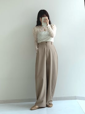 「nissen（ニッセン）の【低身長/高身長サイズ有】カーブパンツ（Petitjo/slattgir.)　美脚見え・UVカット（その他パンツ）」を使った、たかゆか154cmさん（レディース・154cm）の春コーディネート