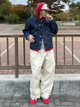 「アイテム（デニムジャケット）」を使った、reijiro さん（メンズ・165cm）の秋コーディネート