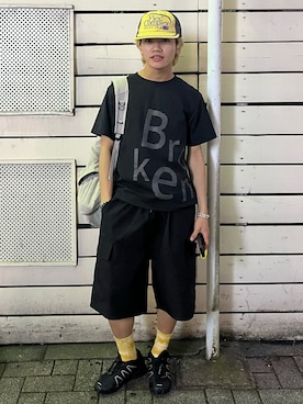 「BROKEN BASE（ブロークンベース）のアイテム（トップス）」を使った、reijiro さん（メンズ・165cm）の夏コーディネート